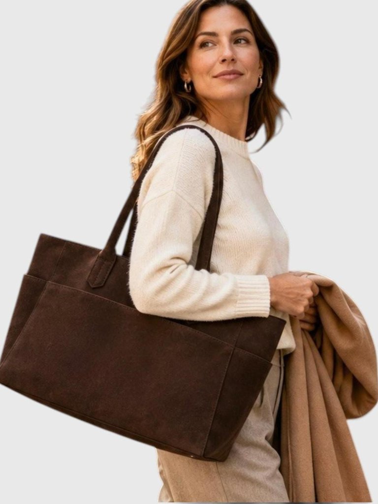 Mali + Lili Faux Suede Brown Tote Bag
